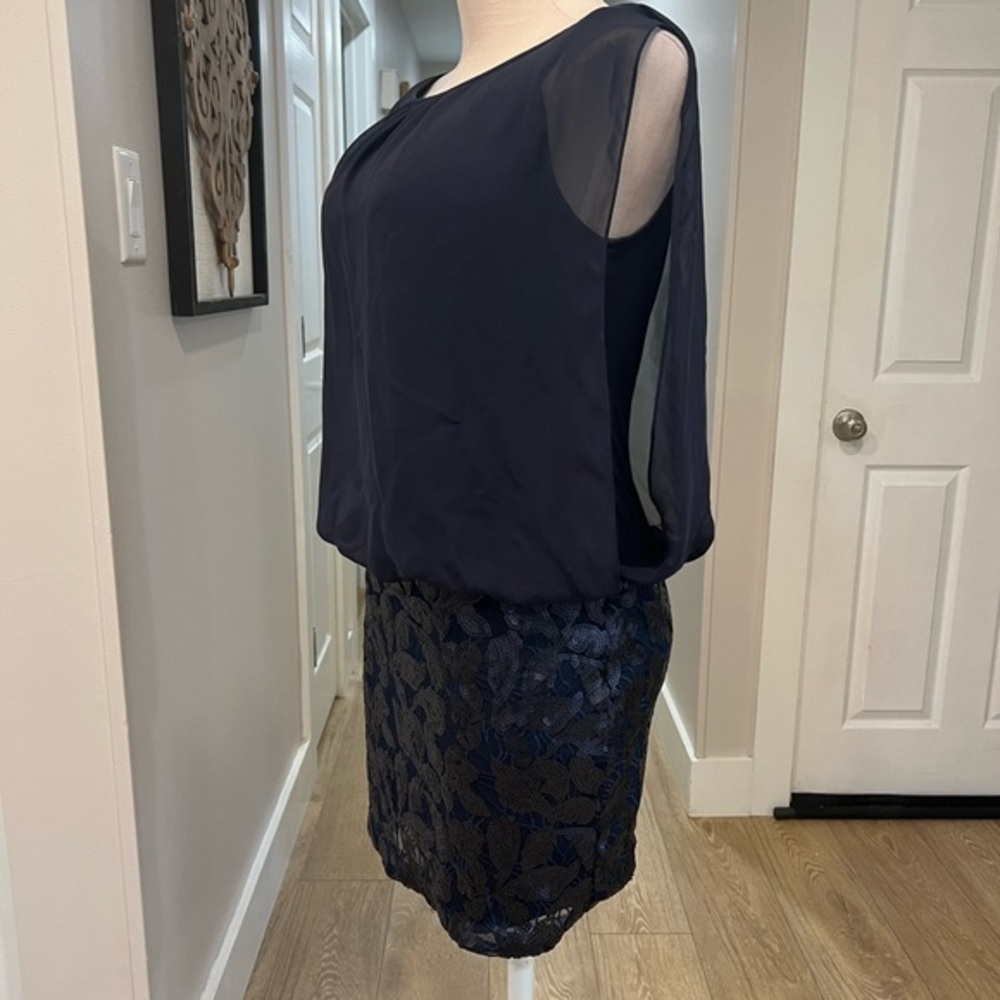 Aidan Aidan Mattox Navy Cocktail Dress with Sheer Flatter Top and Sequined Skirt - Picture 4 of 16